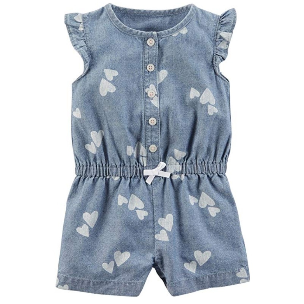 Carter's Heart Print Chambray Romper Size 24 mo